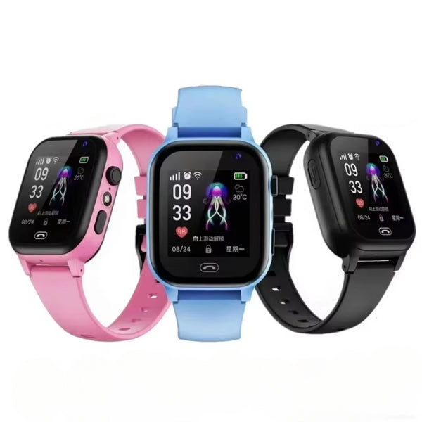Kids' waterproof GPS smartwatch with camera, video call, & real-time tracking for child safety.