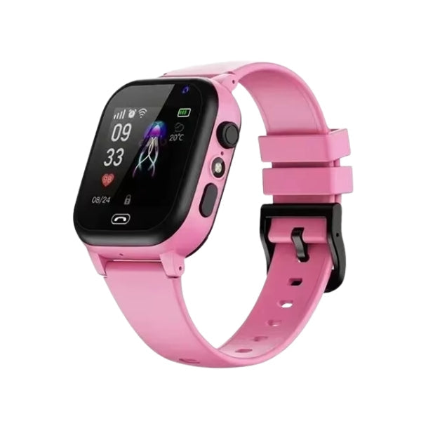 Front view of a sturdy children's waterproof smartwatch with camera for safe outdoor play & communication.