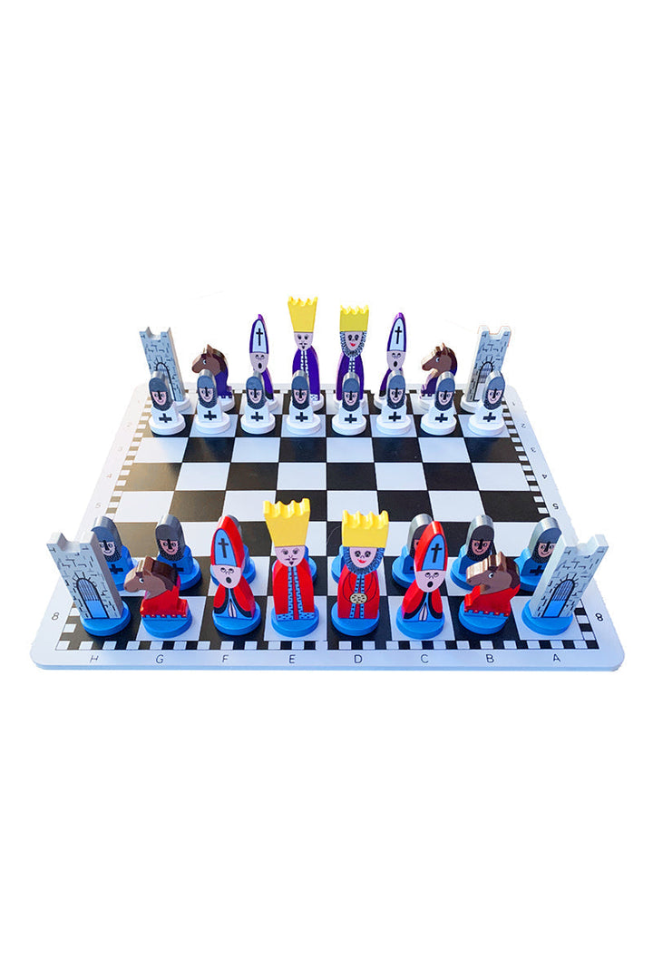 Kids' wooden chess board game set, perfect for strategic fun. Educational learning toy for children and family games.