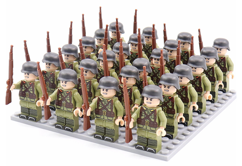 Detailed WWII historic figures building blocks, featuring various army soldiers for kids' military toy collection.