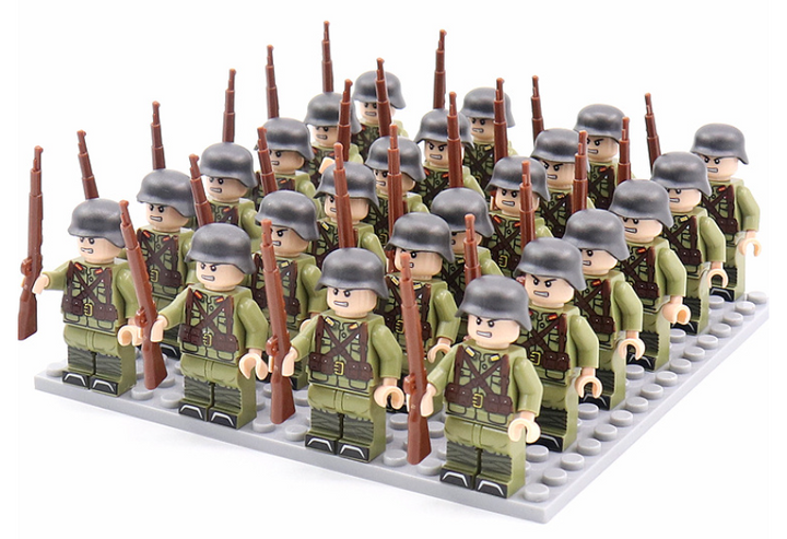 Detailed WWII historic figures building blocks, featuring various army soldiers for kids' military toy collection.