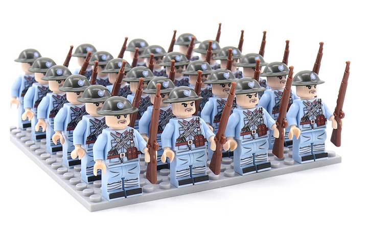 Collectible WWII military building blocks, accurately depicting historic army soldier figures for display & play.