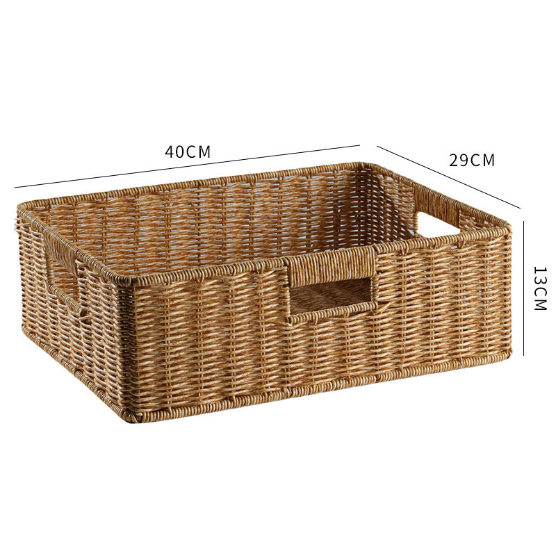 Elegant rectangular wicker storage basket with natural rustic appeal.