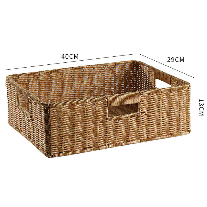 Elegant rectangular wicker storage basket with natural rustic appeal.