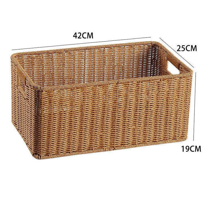Durable natural wicker storage container, rectangular and handwoven.