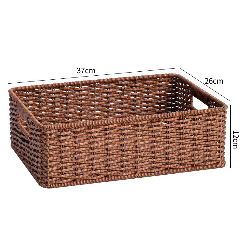 Practical handwoven wicker basket, great for living room decluttering.