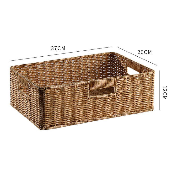 Earthy handwoven rectangular wicker storage, eco-friendly design.