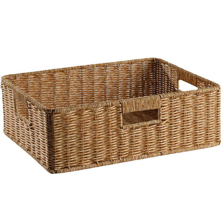 Rustic large rectangular wicker basket for stylish home organization.