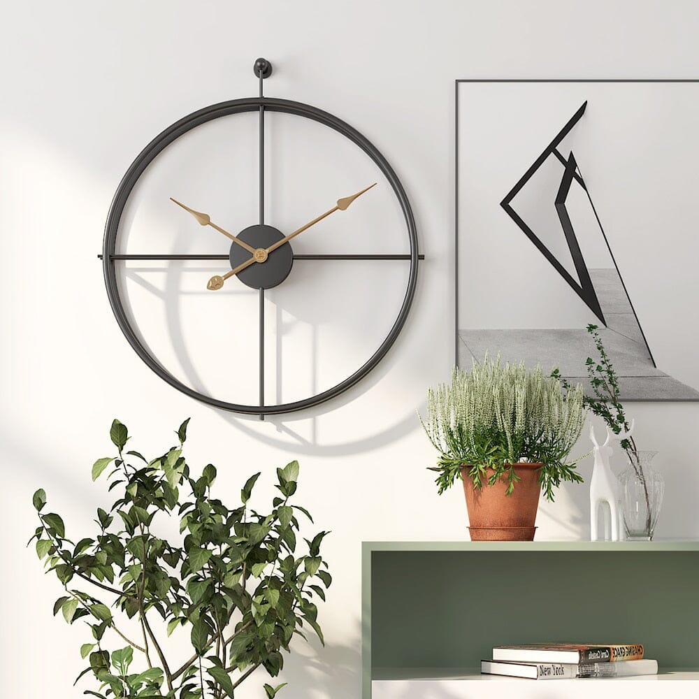 Unique large wall clock, silent geometric metal design for modern luxury home or office.