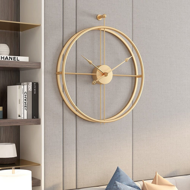 Silent large wall clock with modern geometric metal design, ideal for office decor.