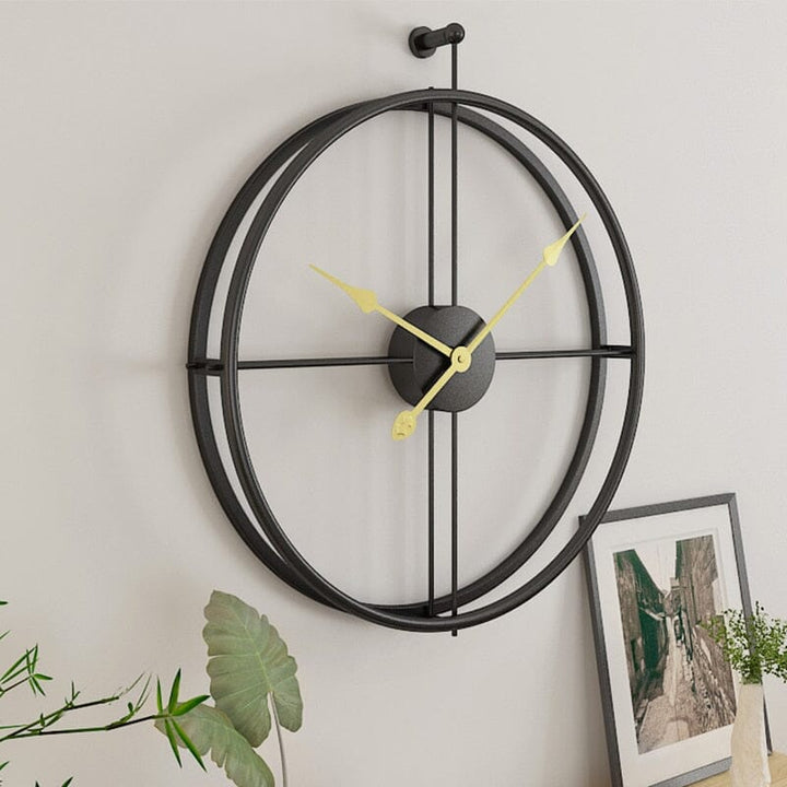 Luxury geometric wall clock, a large silent quartz metal art piece for upscale home decor.