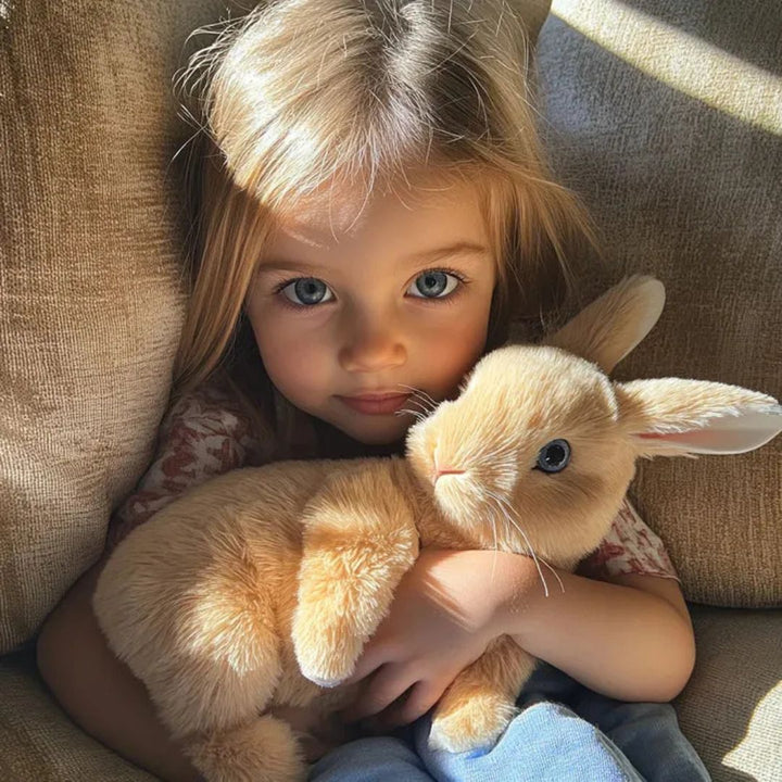 Soft cuddly plush bunny, an interactive stuffed animal companion for kids, perfect toddler gift.