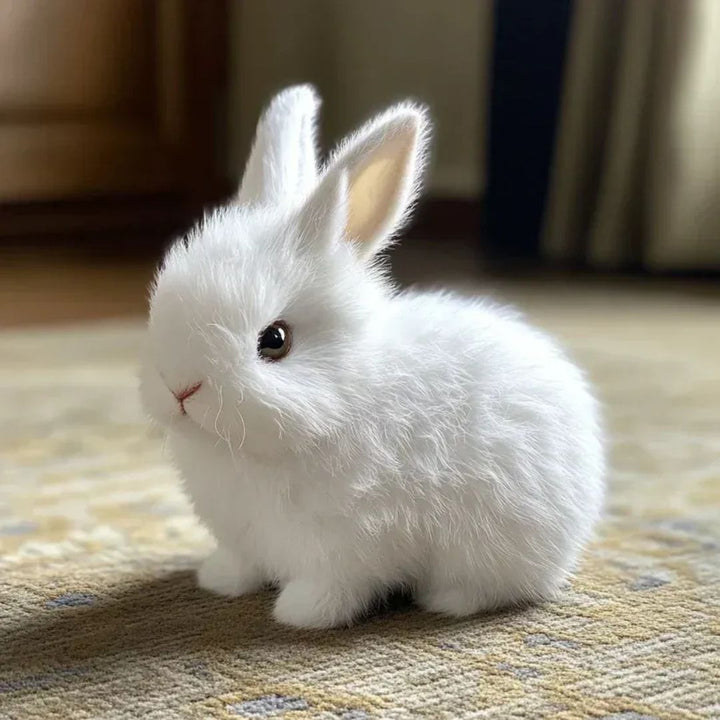 Engaging interactive plush bunny, a soft, lifelike stuffed animal toy and cuddly companion for kids.