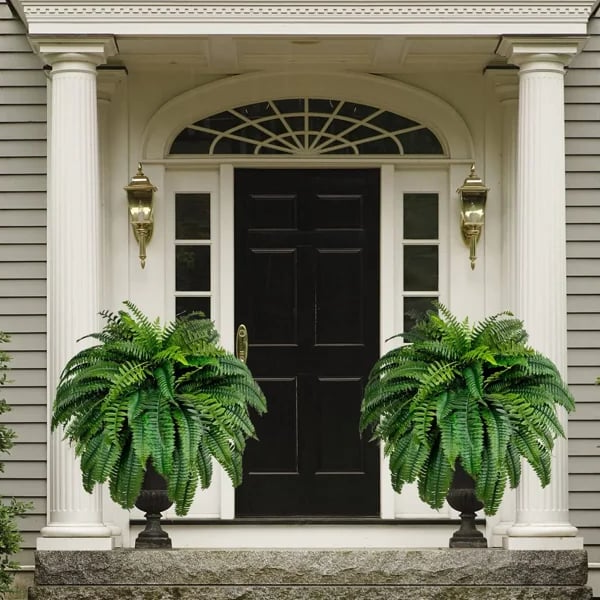 Outdoor artificial Boston fern, durable & UV-resistant, adds lush greenery to any space.