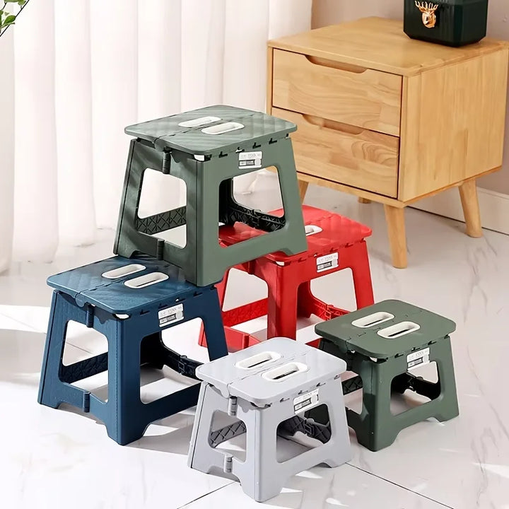 Versatile folding step stool, lightweight plastic design for home and kitchen tasks.