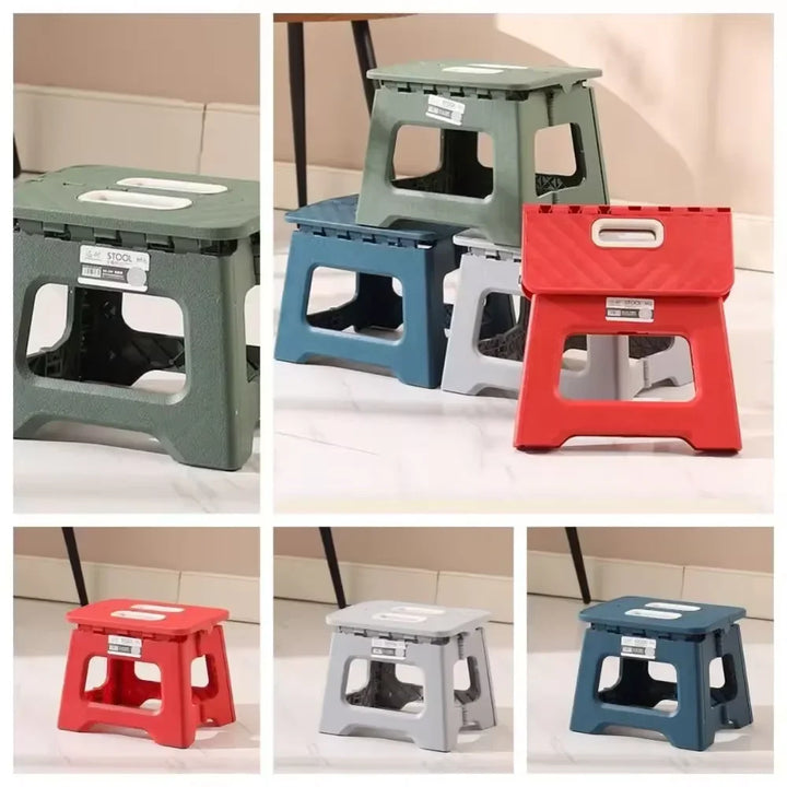 Portable folding step stool with non-slip feet, ideal for extra height in any room.