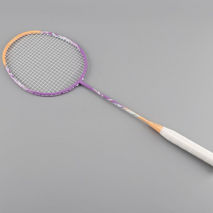 Lightweight lilac badminton racket for performance players. Unisex athletic sports equipment for training.