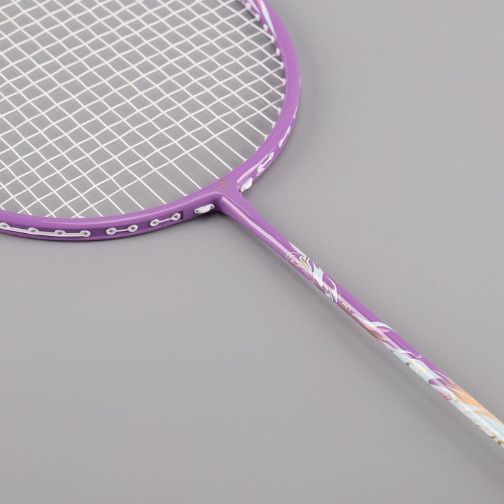 Full view of a lilac, lightweight performance badminton racket, ideal for unisex sports training.