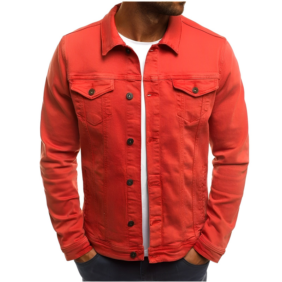 Lightweight men's denim summer jacket, perfect for warm weather casual style and versatile layering.