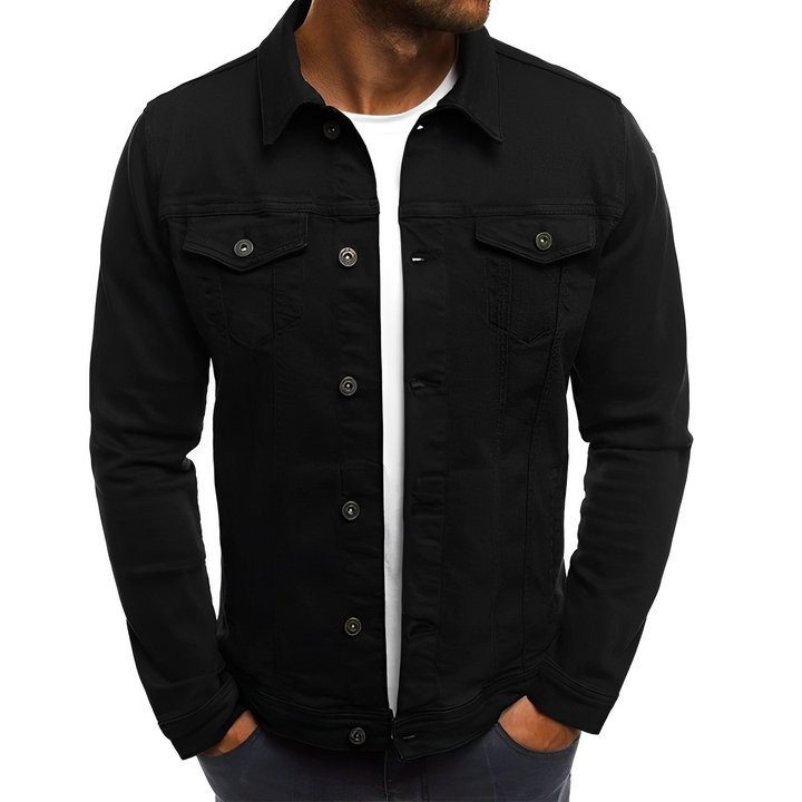Man showcasing a stylish lightweight denim summer jacket, perfect for casual outings in warm weather.