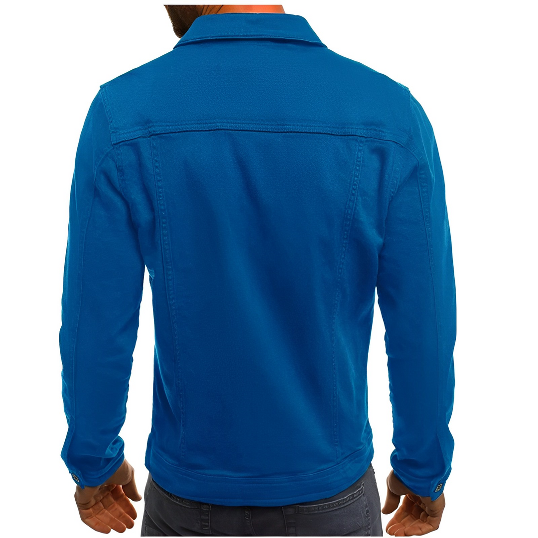 Men's lightweight denim summer jacket, a classic fit button-up outerwear piece for casual warm weather layering.
