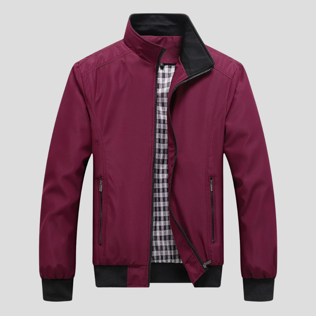 Stylish men's lightweight windbreaker, ideal for travel and casual summer outings. Versatile zip-up outerwear.