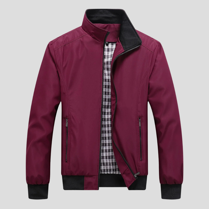 Stylish men's lightweight windbreaker, ideal for travel and casual summer outings. Versatile zip-up outerwear.
