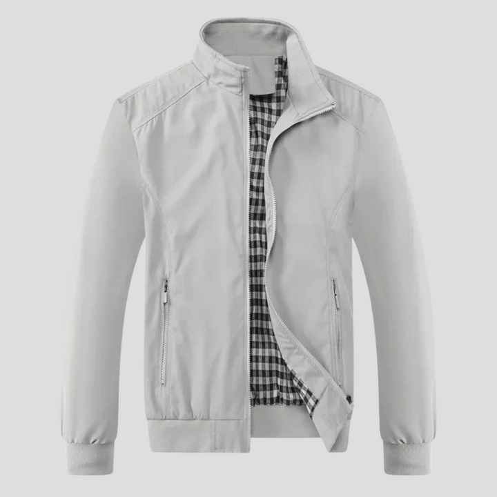 Men's lightweight zip-up summer jacket. Wind-resistant and stylish for casual everyday wear and transitional weather.