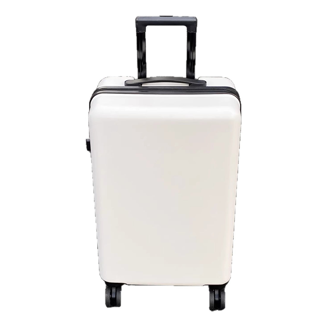 Elegant white hardshell luggage, wheeled & lightweight, perfect for stylish and stress-free travel.