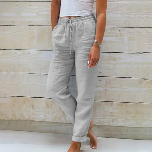 Women's relaxed fit drawstring trousers, perfect for summer fashion, vacation outfits, and everyday wear.