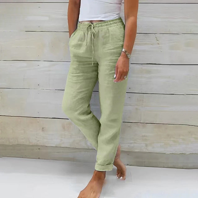 Stylish women's lightweight drawstring summer pants in a relaxed fit, providing comfort for everyday style.