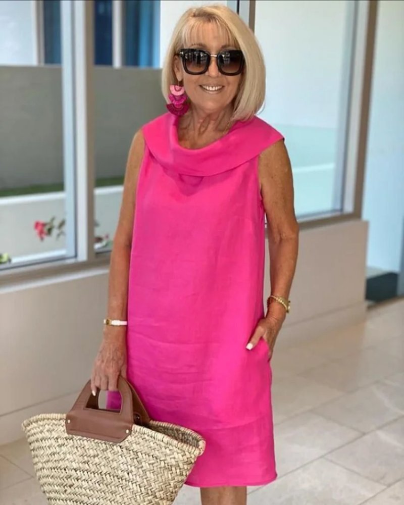 Lightweight women's sleeveless wide-neck summer dress, perfect for casual wear, beach, or vacation.