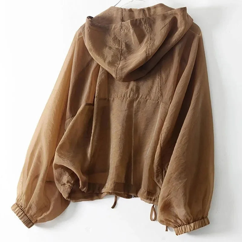 Casual women's lightweight summer hoodie, quick-dry fabric for sun protection, ideal for beach & travel.
