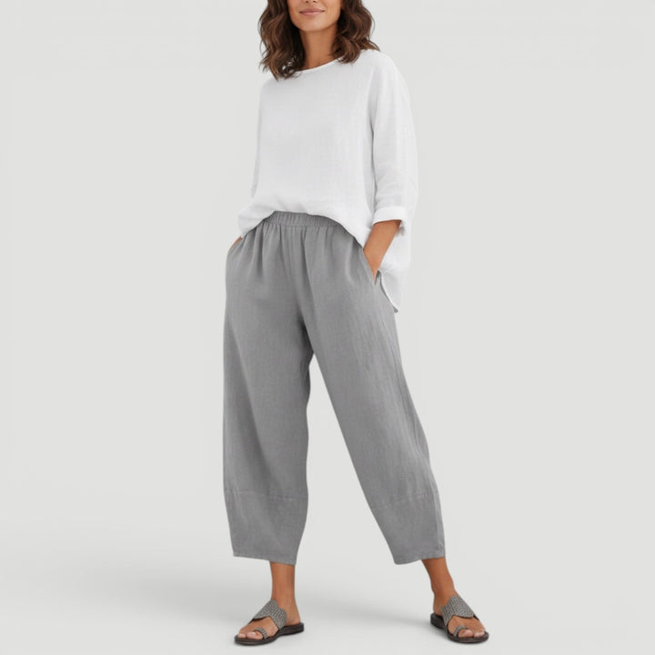 Flowy women's wide leg trousers, perfect for relaxed fit comfort & versatile spring/summer vacation wear.