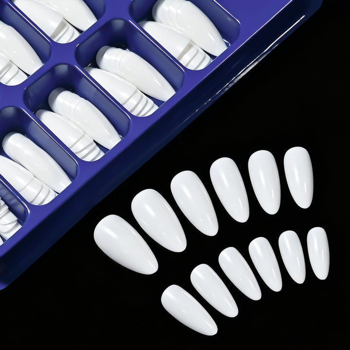 Elegant stiletto false nail tips for stylish, long-lasting manicures. Perfect acrylic press-on nails beauty.