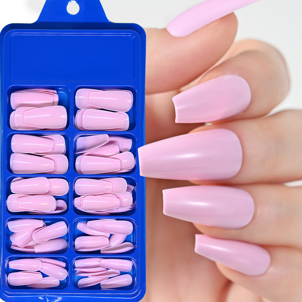 Elegant long coffin & almond press-on nails, perfect for a luxurious women's beauty manicure.