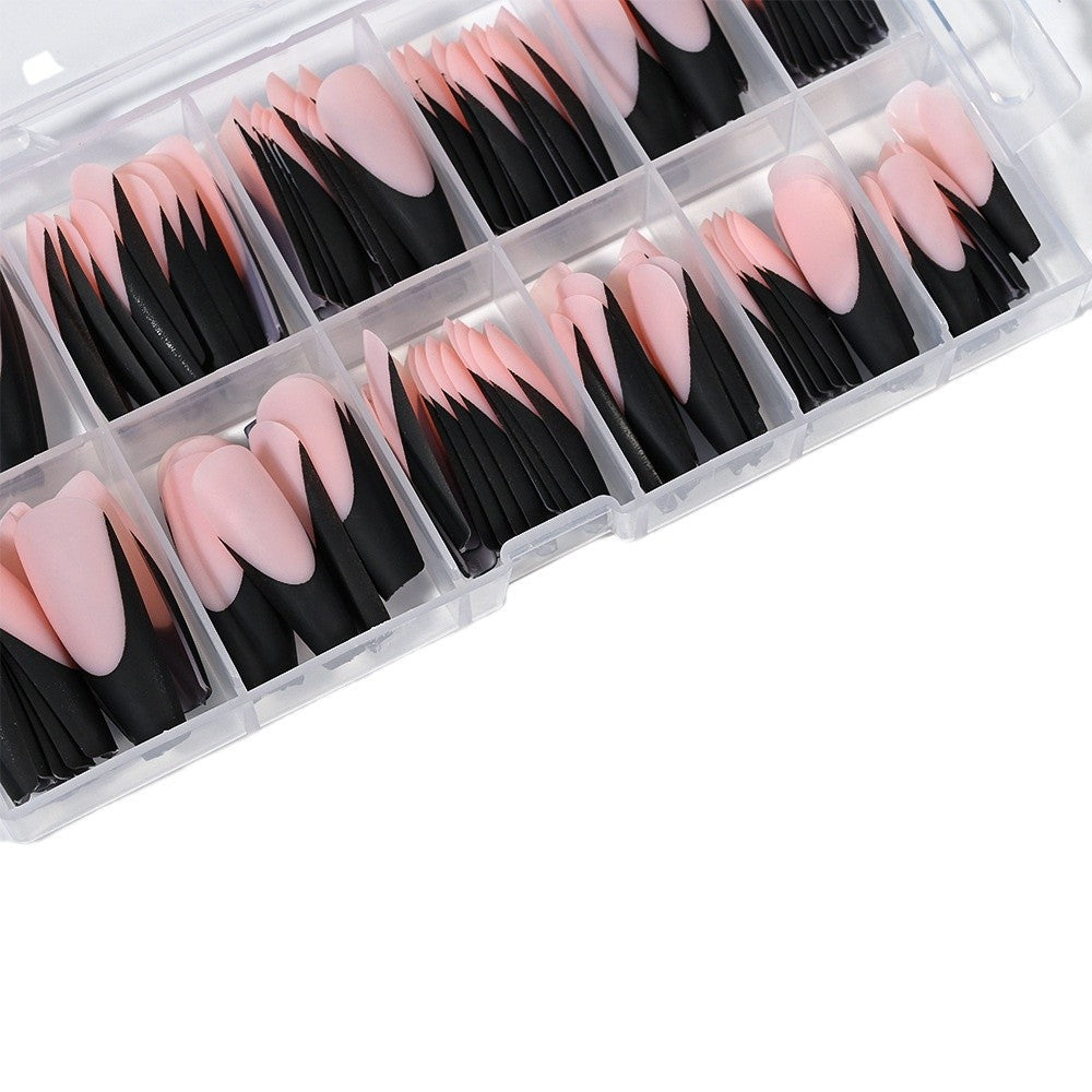Bulk pack of clear stiletto false nail tips, extra long, perfect for salon or home nail art and beautiful manicures.