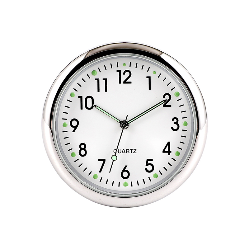 Luminous mini car clock for dashboard, providing clear time display, a sleek auto timepiece accessory.