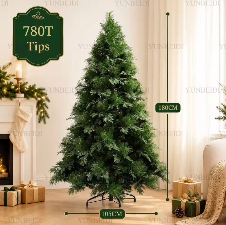Elegant artificial Christmas tree, realistic & lush, bringing festive holiday cheer to any home decor.