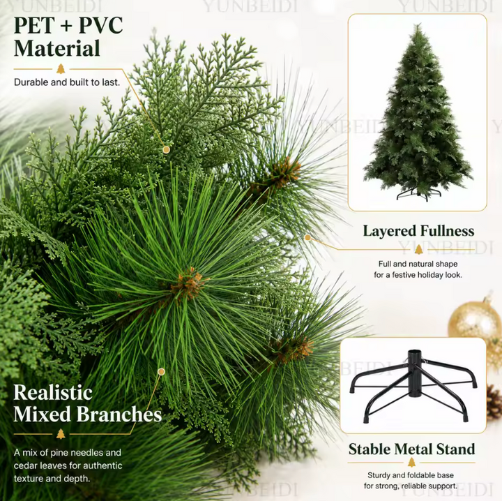 Lush and realistic artificial Christmas tree, a full festive tree for indoor holiday decoration.