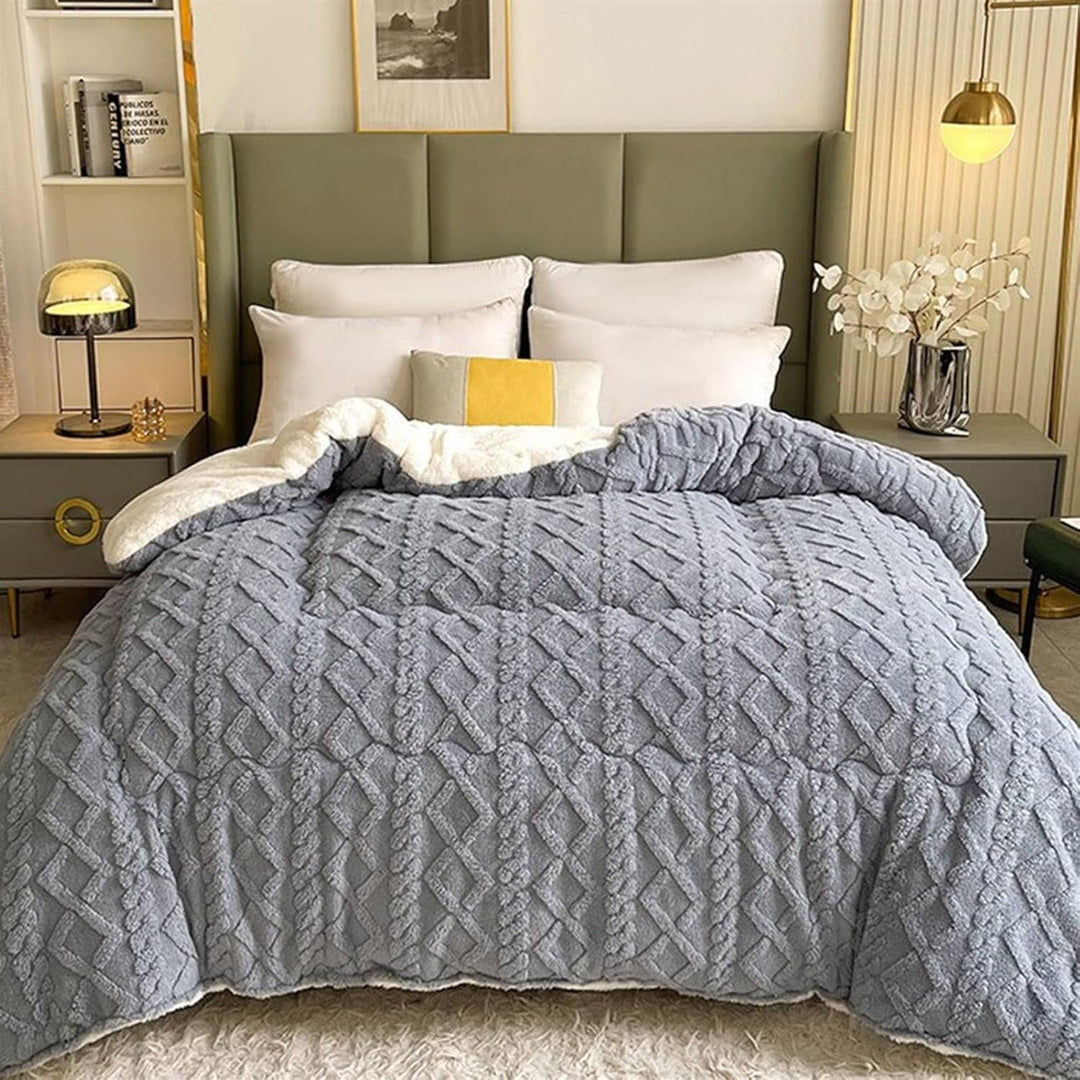 Heavy, cozy weighted blanket for deep sleep & warmth. Super thick, plush lamb cashmere & coral fleece winter throw.
