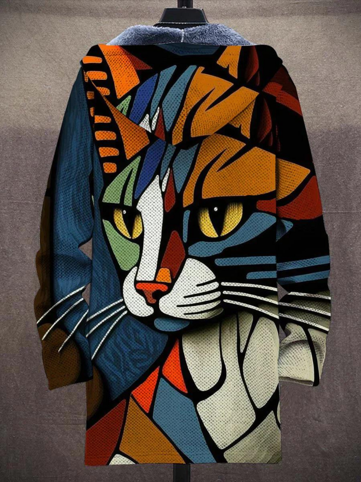 Women's luxury art cardigan with unique artistic design. A comfortable statement piece for fall & winter style.