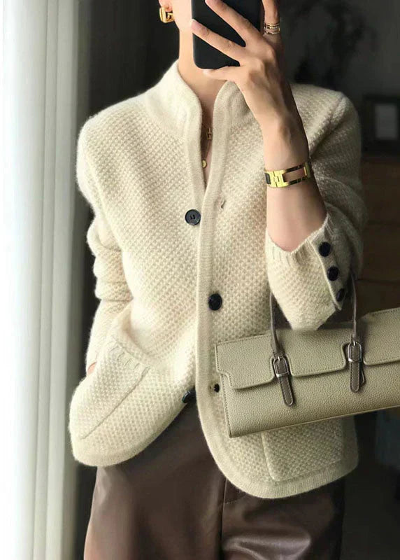 Comfortable & stylish women's button-up knit cardigan in versatile off-white, ideal for everyday.