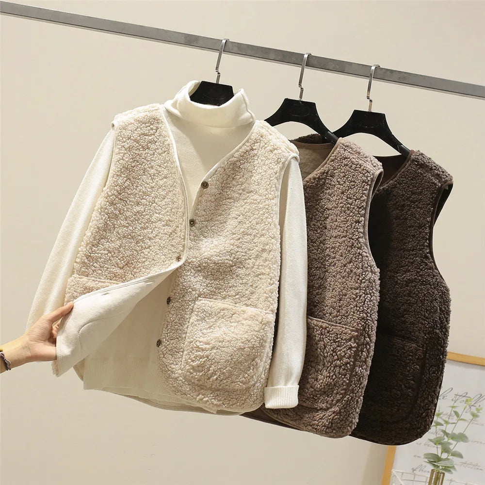 Cozy women's fleece vest, perfect for warm autumn layering. Soft, comfortable, and stylish casual outerwear.