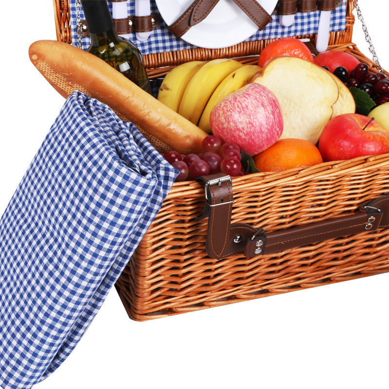 Premium insulated picnic basket for women, featuring a cooler compartment & full crockery set for summer picnics.