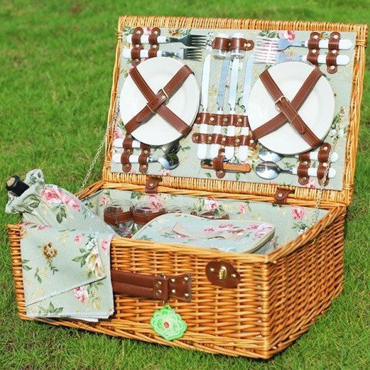 Women's luxury gift picnic basket, with built-in cooler, plates, glasses & cutlery for any special occasion.
