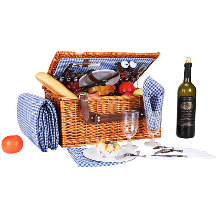 Elegant woven picnic basket with a cooler, perfect for women's outdoor dining with a complete crockery set.