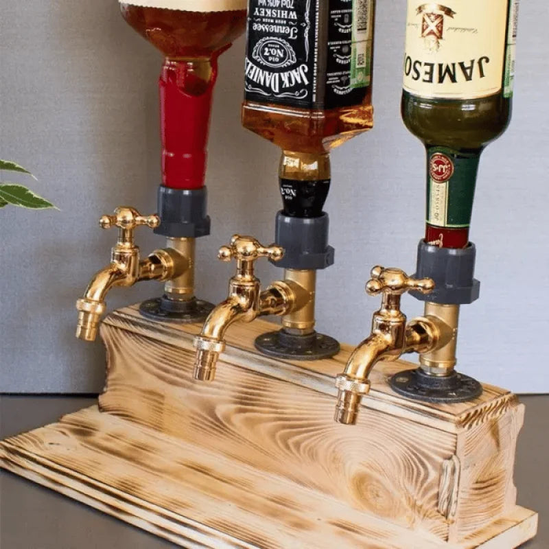 Luxurious wooden drink dispenser for home bar & parties. Elegant beverage server for entertaining guests.