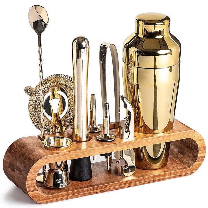 Unisex metallic cocktail kit, 10-piece. Stainless steel bar tools for premium home mixology drinks.