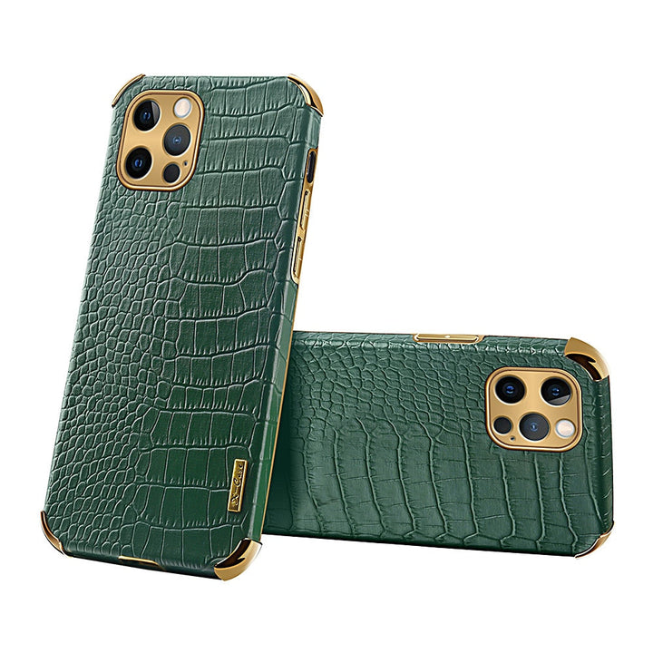 Smartphone accessory: sleek crocodile texture PU leather case for durable iPhone protection.